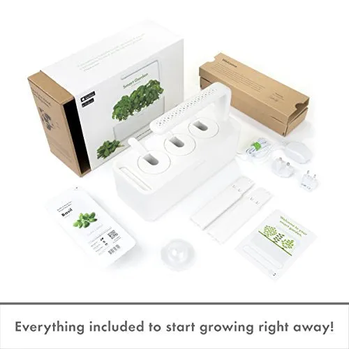 Click & Grow Indoor Herb Garden Kit with Grow Light | Smart Garden for Home Kitchen Windowsill | Easier Than Hydroponics Growing System | Vegetable Gardening Starter (3 Basil Pods Included), White