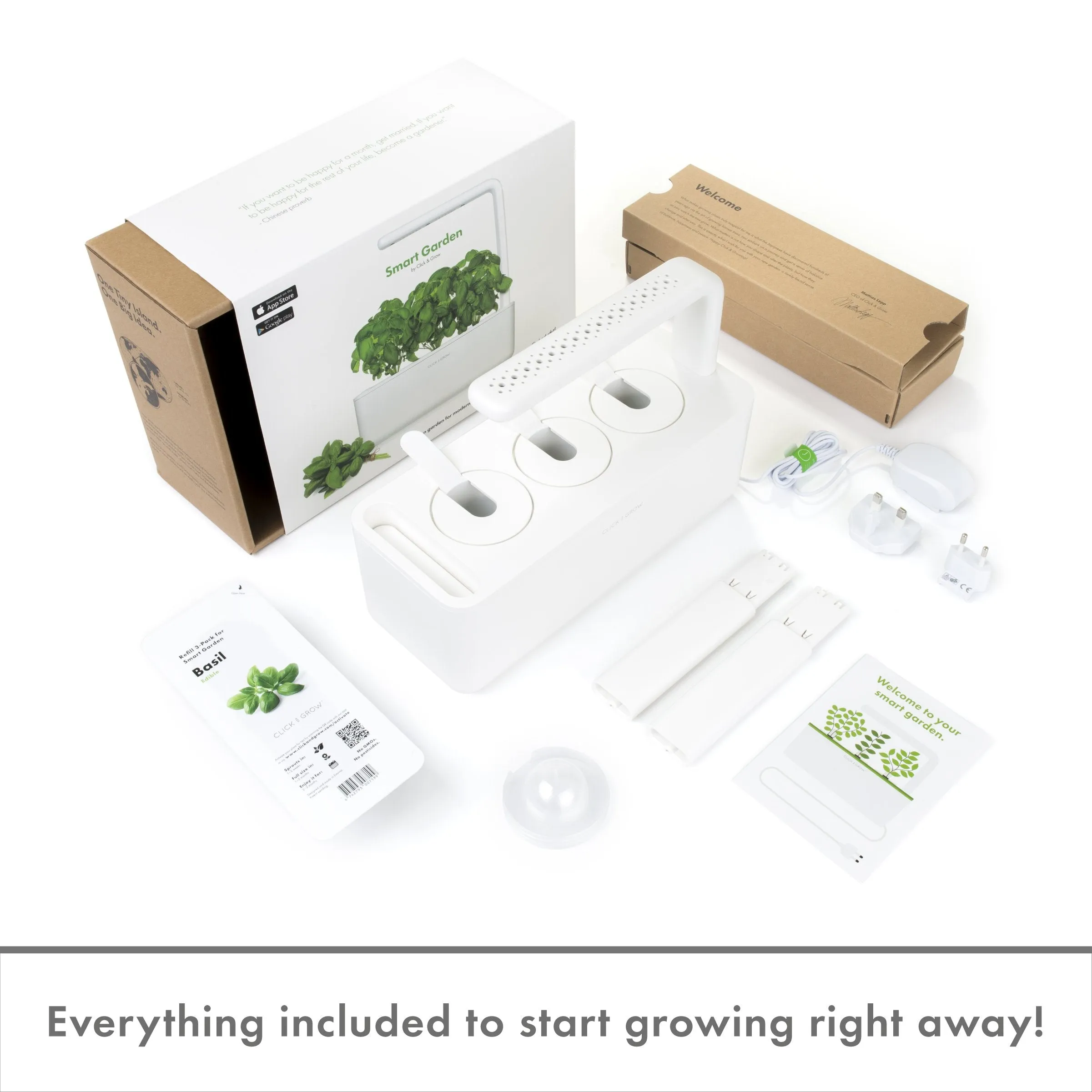 Click and Grow Smart Garden 3 Indoor Gardening Kit (Includes 3 Basil Plant Pods), Grey