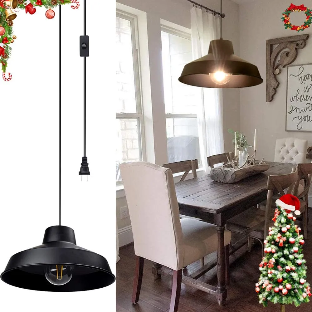 DLLT Plug in Metal Pendant Light, 14.63ft Pendant Lamp Cord with Switch Cord, Industrial DIY Hanging Light Fixture for Dining Room, Restaurant, Bedroom, Houseplant Grow Lights