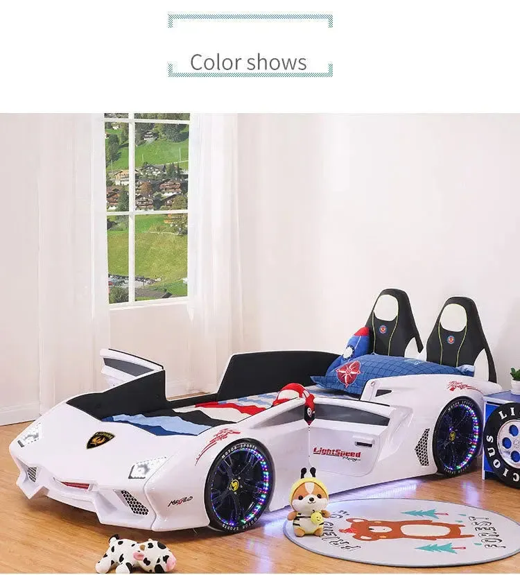 Double Race Car Bed With Built in Story Telling