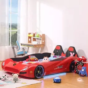 Double Race Car Bed With Built in Story Telling