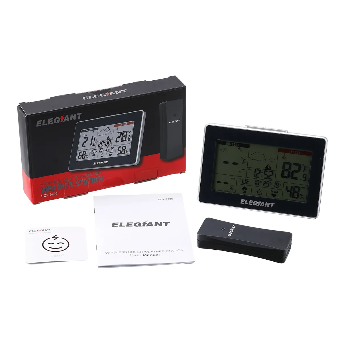 ELEGIANT EOX-9906 Multifunctional Weather Station Clock Electronic Alarm Clock Indoor Outdoor Thermometer Hygrometerumidity Perpetual Calendar Snooze Weather Forecast Clock