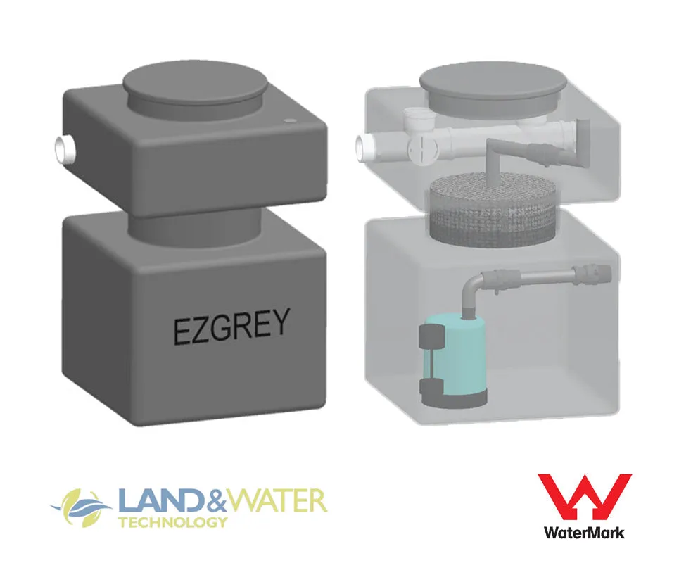 EZGREY-M1-K 50L Above Ground Grey Water Reuse System with 100W Pump & Dripline Kit (Laundries, Showers, Basins)