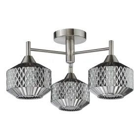 Fabrienne 3 Light Semi-Flush Satin Nickel and Smoked Glass