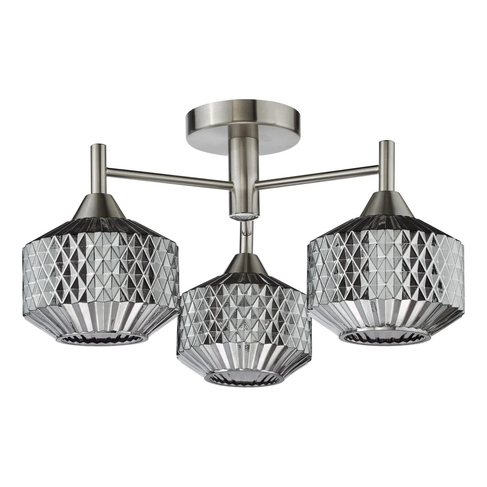 Fabrienne 3 Light Semi-Flush Satin Nickel and Smoked Glass