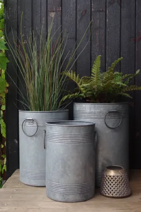 Galvanised Barrel Planters - Set of 3