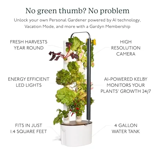 Gardyn Studio Hydroponics Growing System Kit & Vertical Indoor Garden Planter | Smart Herb Garden | Includes 16 Non-GMO Indoor Plants, Herbs, Vegetables & LED Grow Light for Your Home Gardening System