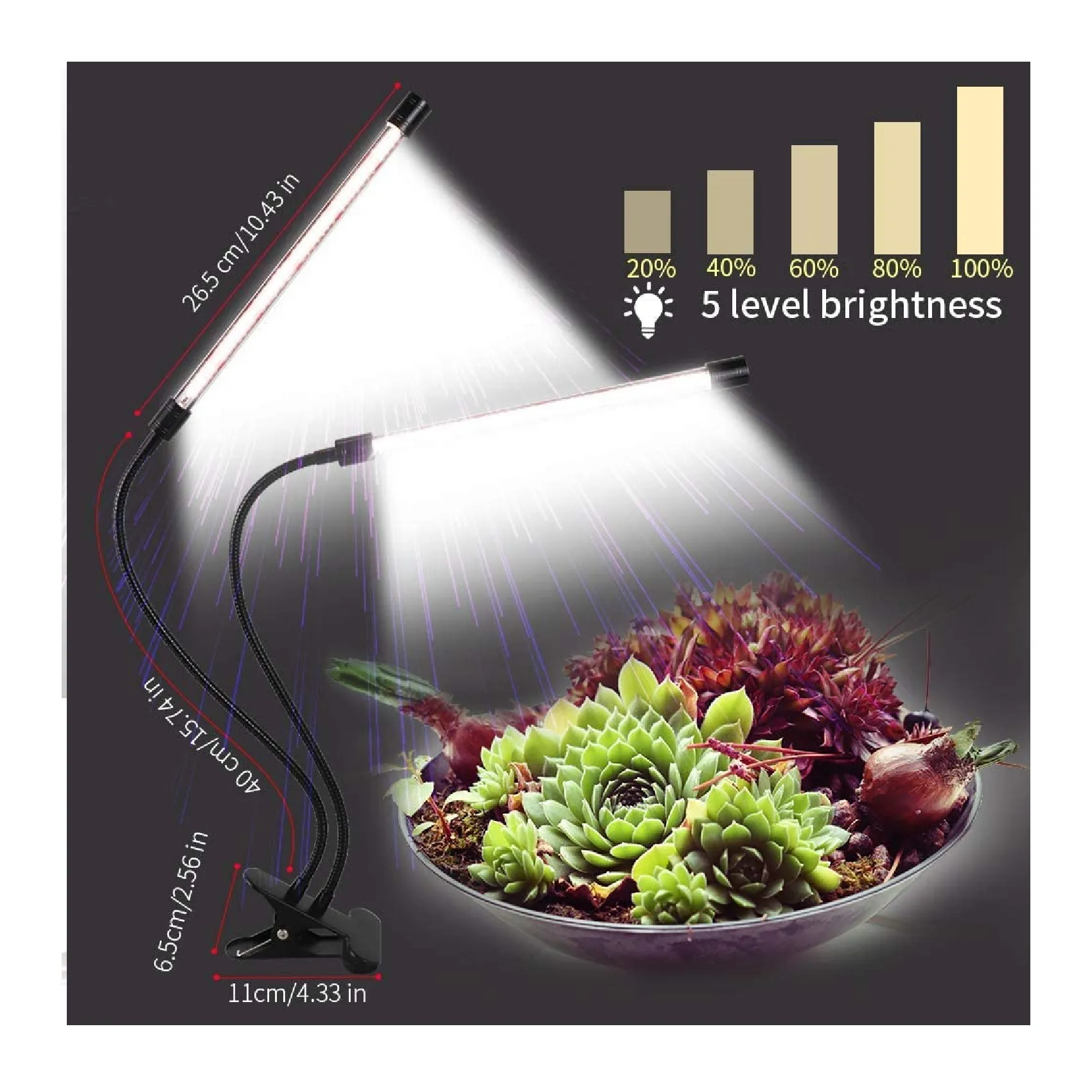 GHodec Grow Light | Sunlight White 50W 84 LED Dual Head Clip Plant Lights for Indoor Plants | 4/8/12H Timer & 5 Dimmable Levels