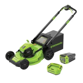 Greenworks 21" Self-Propelled Mower with 4Ah Battery and Charger