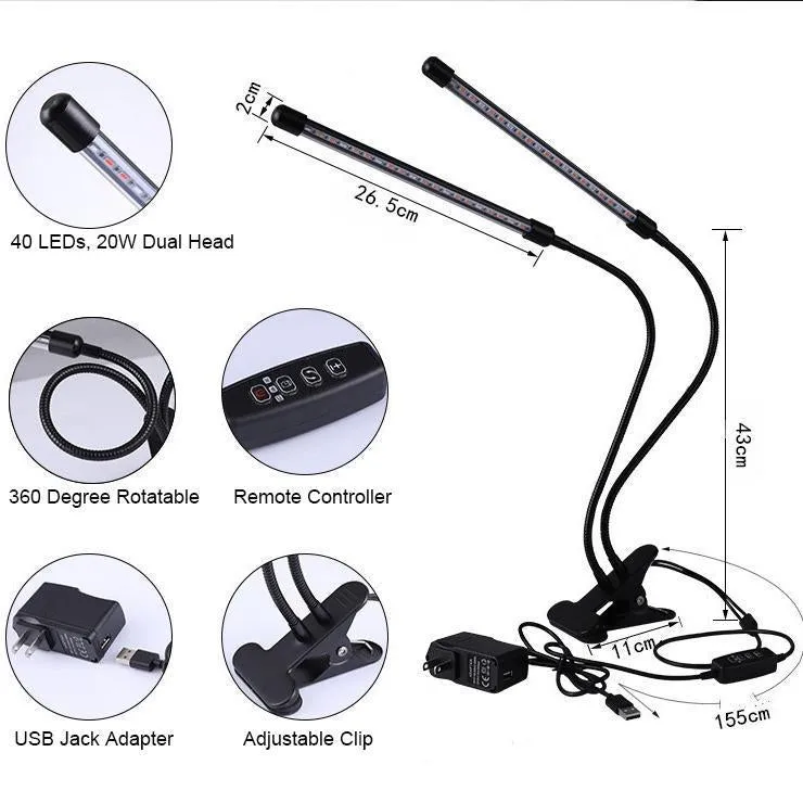 Growth Light for House Plants-20W Dual Head