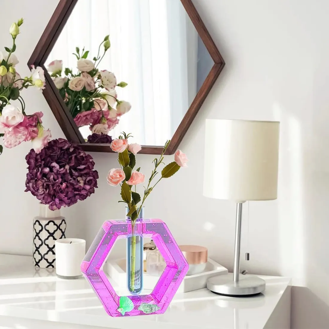 Hexagon Planter Resin Mould With Tube