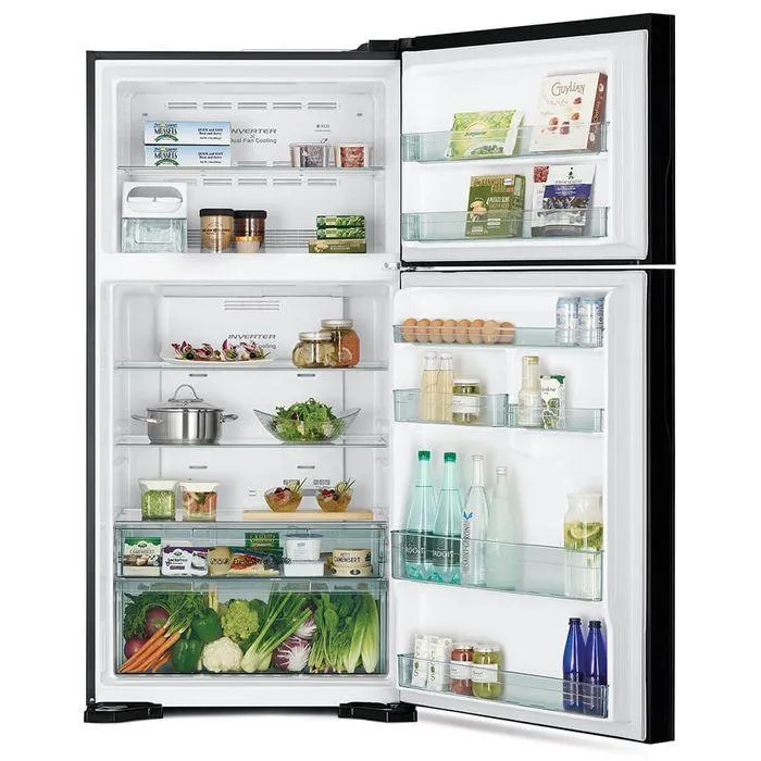 Hitachi R-VG660P7M-1 GGR Fridge 2 Doors G565L Inverter Glass Series Glass Grey