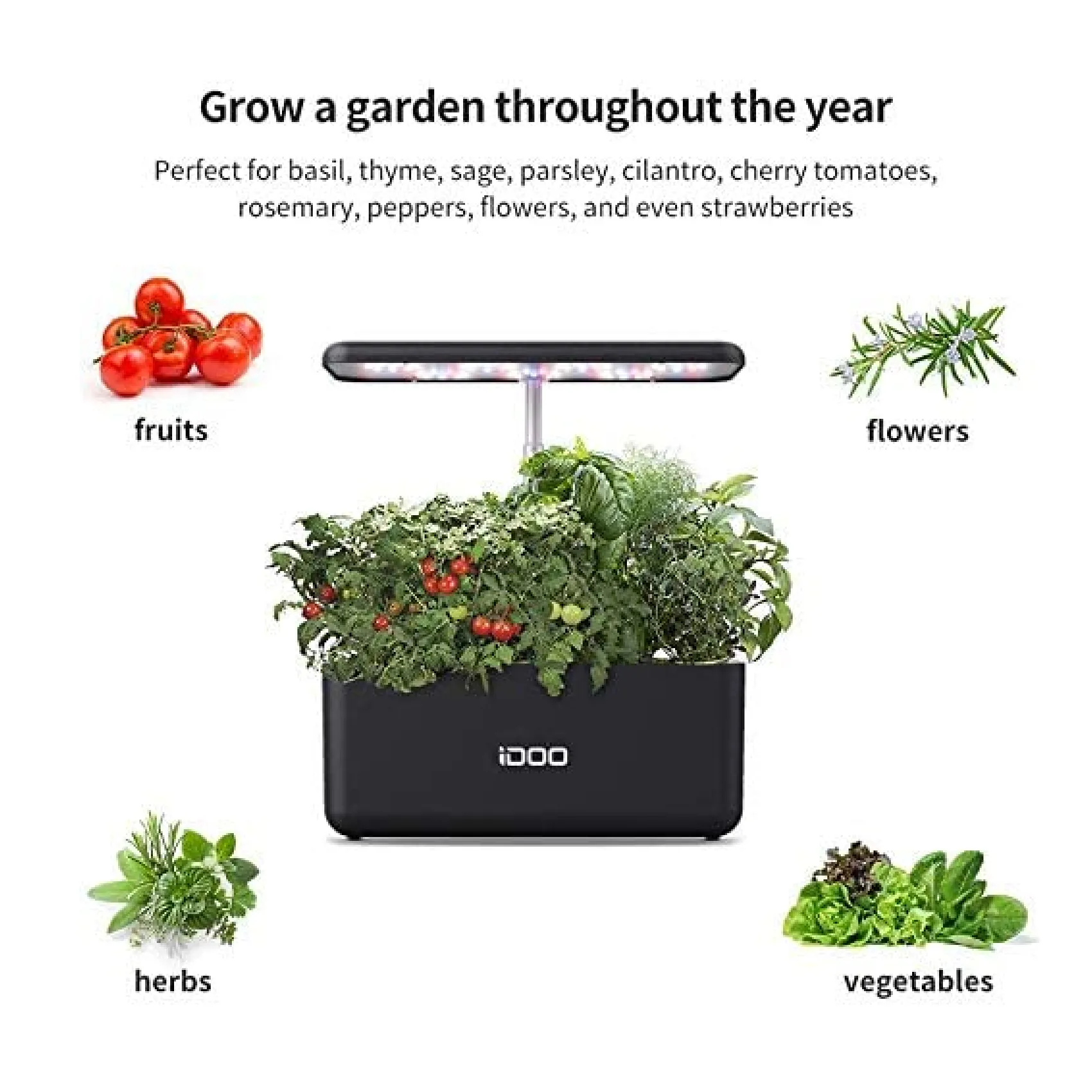 iDOO Hydroponics Growing System | 7Pods Mini Herb Garden with Pump System | Germination Kit with LED Light