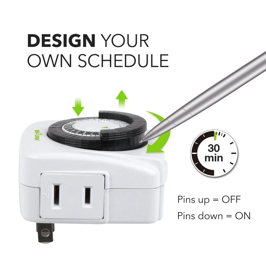 Indoor 24-Hour Mechanical Outlet Timer, 2 Prong