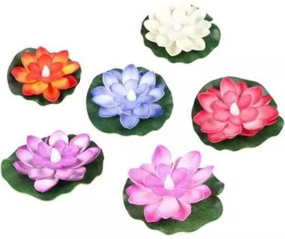 KOMRID Sensor Water Floating Diyas Smokeless Flameless Candles Lotus Flowers Led Tea Light Candle, Diwali Navratri Decoration, Home Decor Items(Pack of 6)