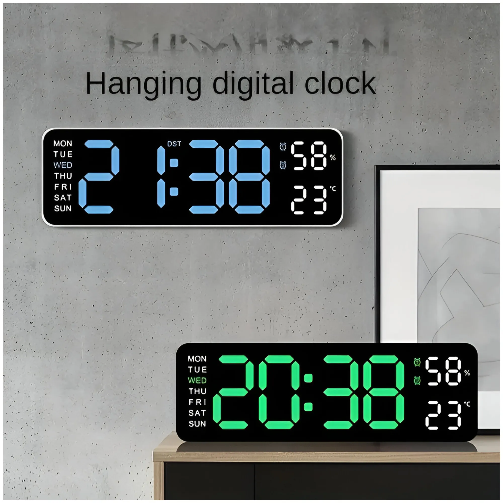 Led Digital Display Clock With Alarm/Time/Calendar/Temperature Humidity Si-109 Blue