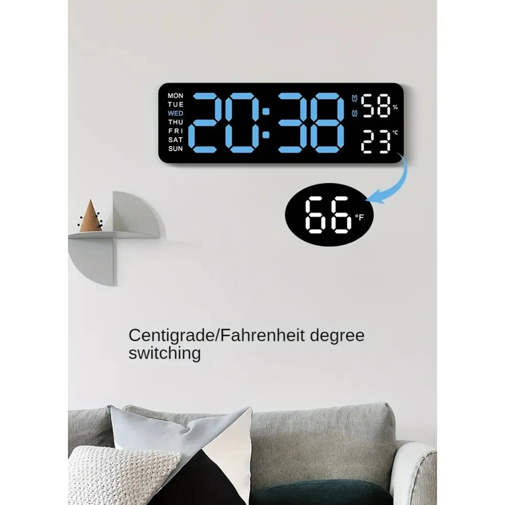 Led Digital Display Clock With Alarm/Time/Calendar/Temperature Humidity Si-109 Blue