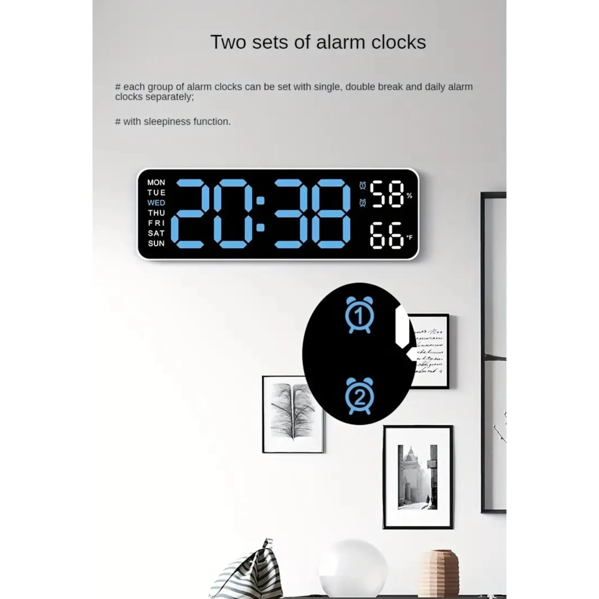 Led Digital Display Clock With Alarm/Time/Calendar/Temperature Humidity Si-109 Blue