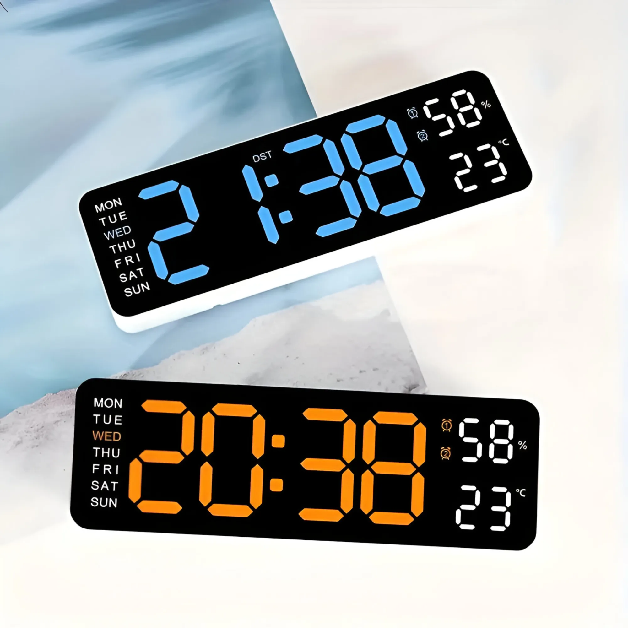 Led Digital Display Clock With Alarm/Time/Calendar/Temperature Humidity Si-109 Blue