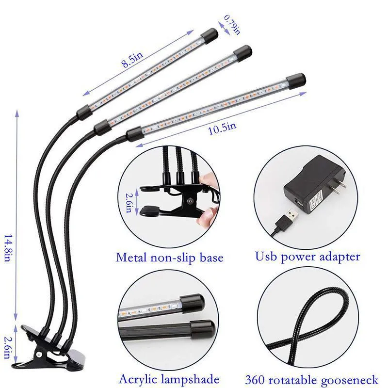 LED Grow Lights for Indoor Greenhouse-30W Three Head