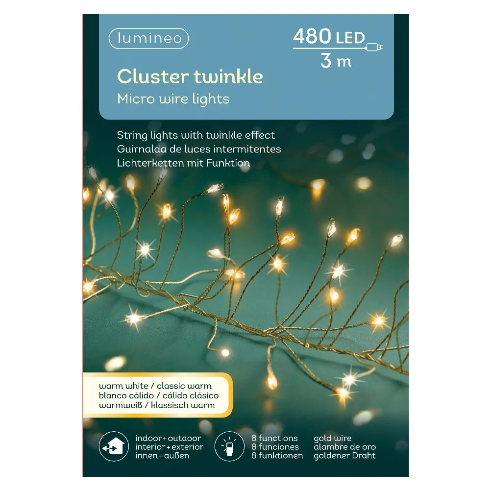 Lumineo 480 Warm White & Classic Warm LED Cluster Twinkle Micro Wire Lights (3m)