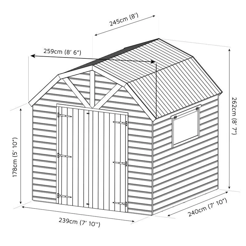 Mercia Premier 7' 10" x 7' 10" Barn Shed - Premium Dip Treated Shiplap