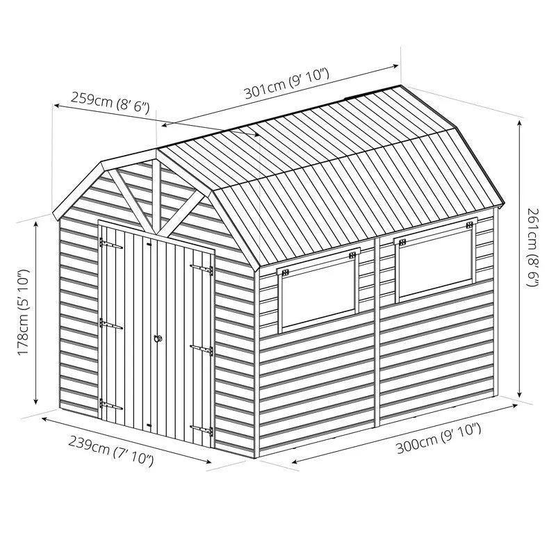 Mercia Premier 8' 5" x 9' 10" Barn Shed - Premium Dip Treated Shiplap