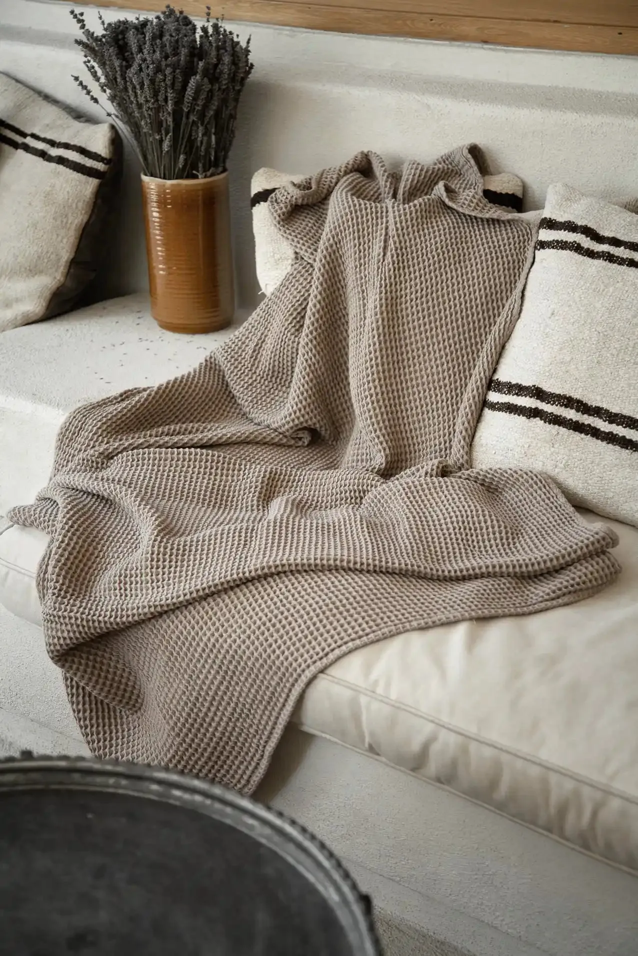 Neunest Waffle Cotton – Modal Towel Set – Warm Gray