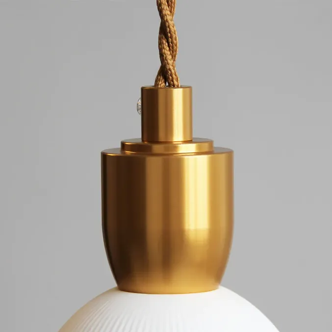Pleated Ceramic & Brass Cocoon Pendant Light