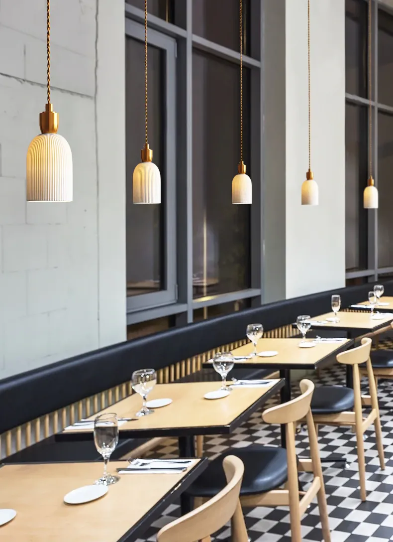 Pleated Ceramic & Brass Cocoon Pendant Light