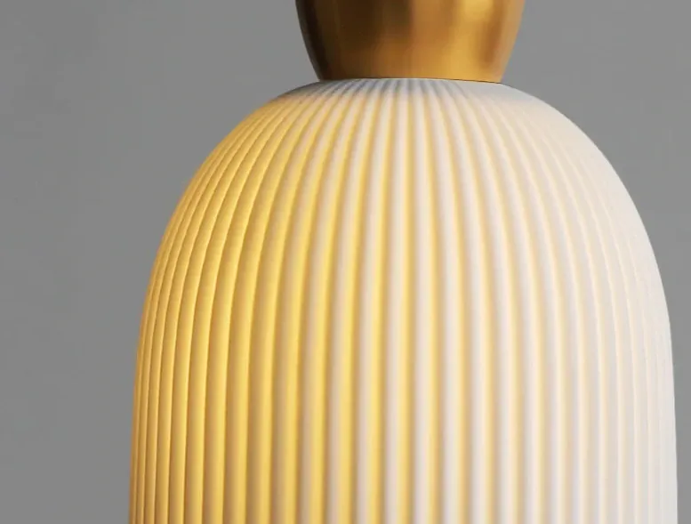 Pleated Ceramic & Brass Cocoon Pendant Light