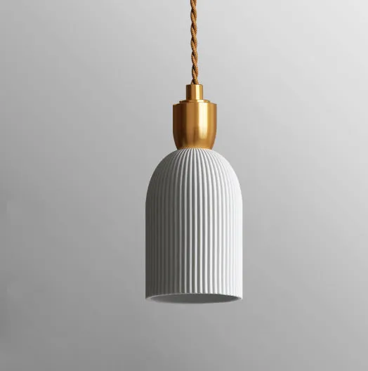 Pleated Ceramic & Brass Cocoon Pendant Light