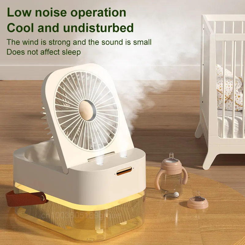 Portable Humidifier Spray Fan – USB Air Cooler & Night Light