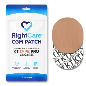 RightCare CGM Adhesive Patch made with KT Tape, Universal, Bag of 25