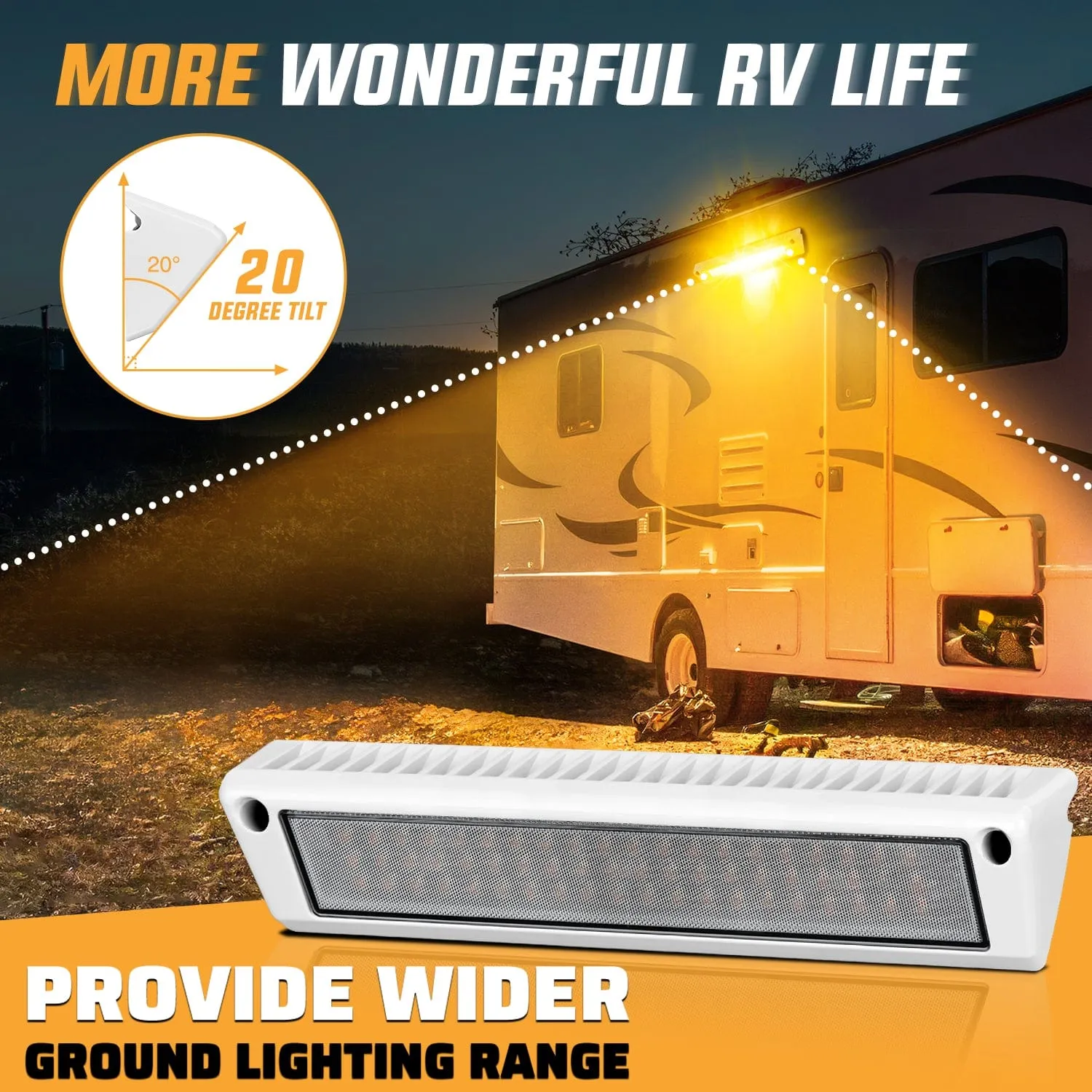 RV Exterior Light 13 Inch Amber Beam Porch Lights White Aluminum