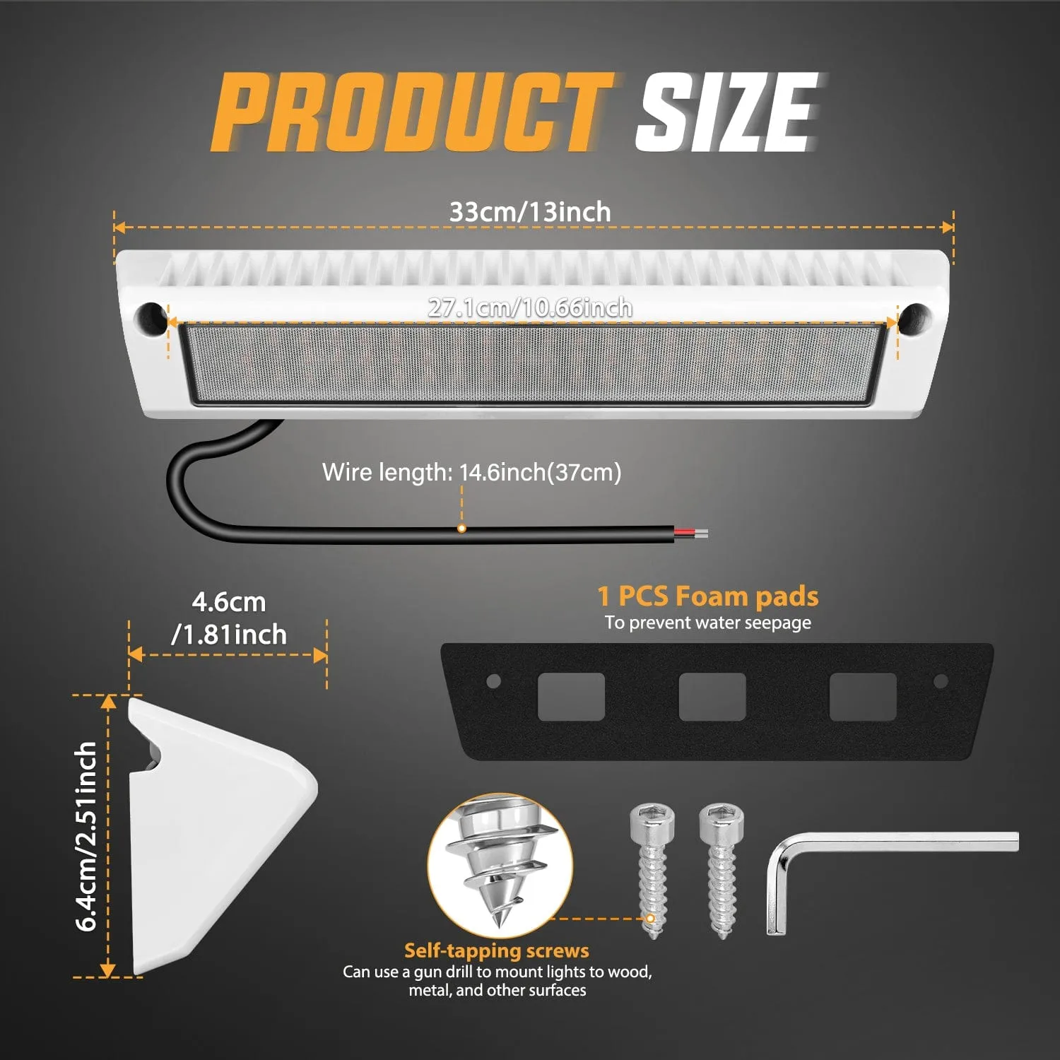 RV Exterior Light 13 Inch Amber Beam Porch Lights White Aluminum