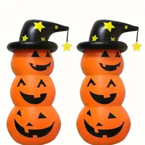 Spooky Halloween Inflatable Pumpkin Stack with Witch Hat – Perfect Outdoor Decor