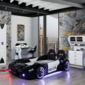 SPYDER POLICE Twin Race Car Bed with LED Lights & Sound FX, FREE Mattress Included