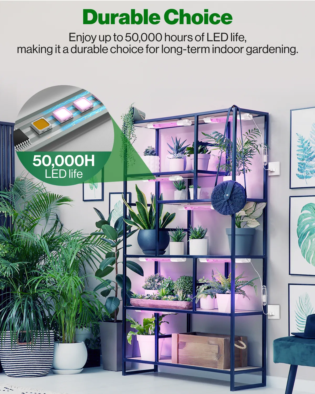 SuncoGrow, LED Grow Light, 1ft, 10W Full Spectrum, Linkable