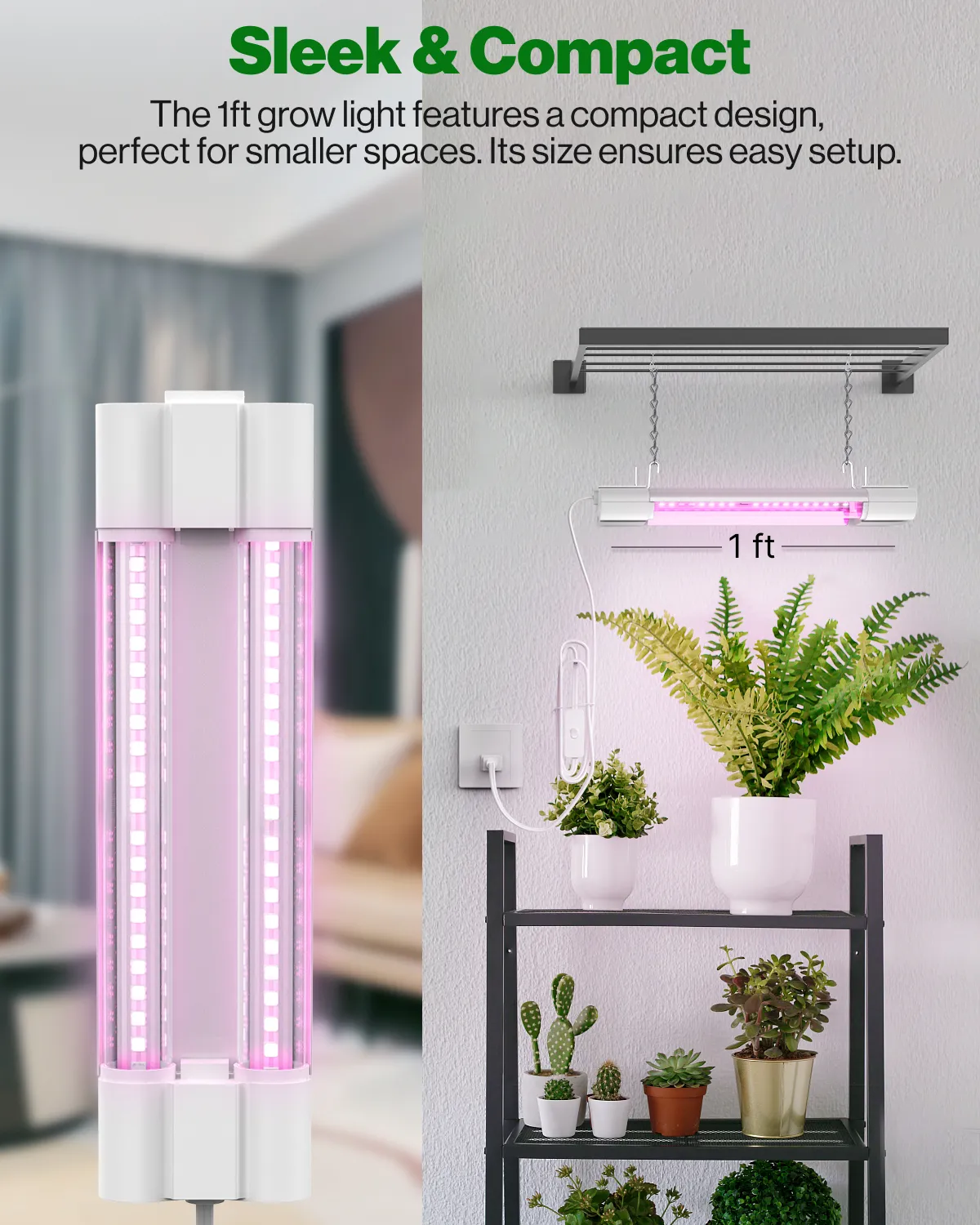 SuncoGrow, LED Grow Light, 1ft, 10W Full Spectrum, Linkable