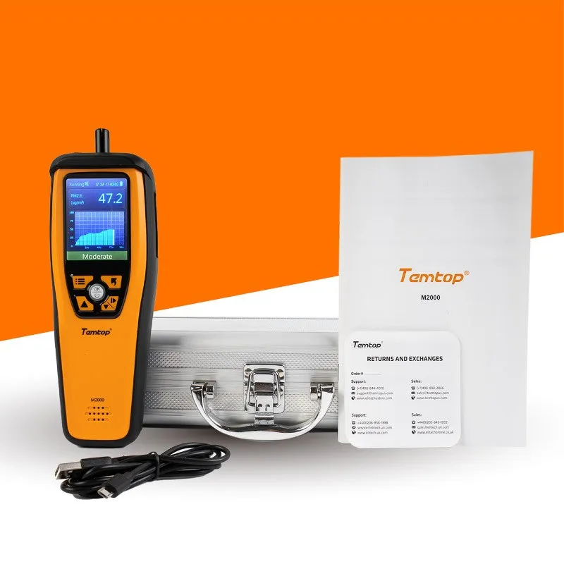 Temtop M2000 2. CO2 air quality monitor for PM2.5 PM10 particles CO2 HCHO, temperature and humidity display, data export