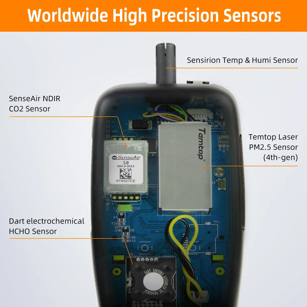 Temtop M2000 2. CO2 air quality monitor for PM2.5 PM10 particles CO2 HCHO, temperature and humidity display, data export
