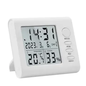 Themisto TH-HTC6 Digital Hygrometer Thermometer Humidity Meter With Clock LCD Display