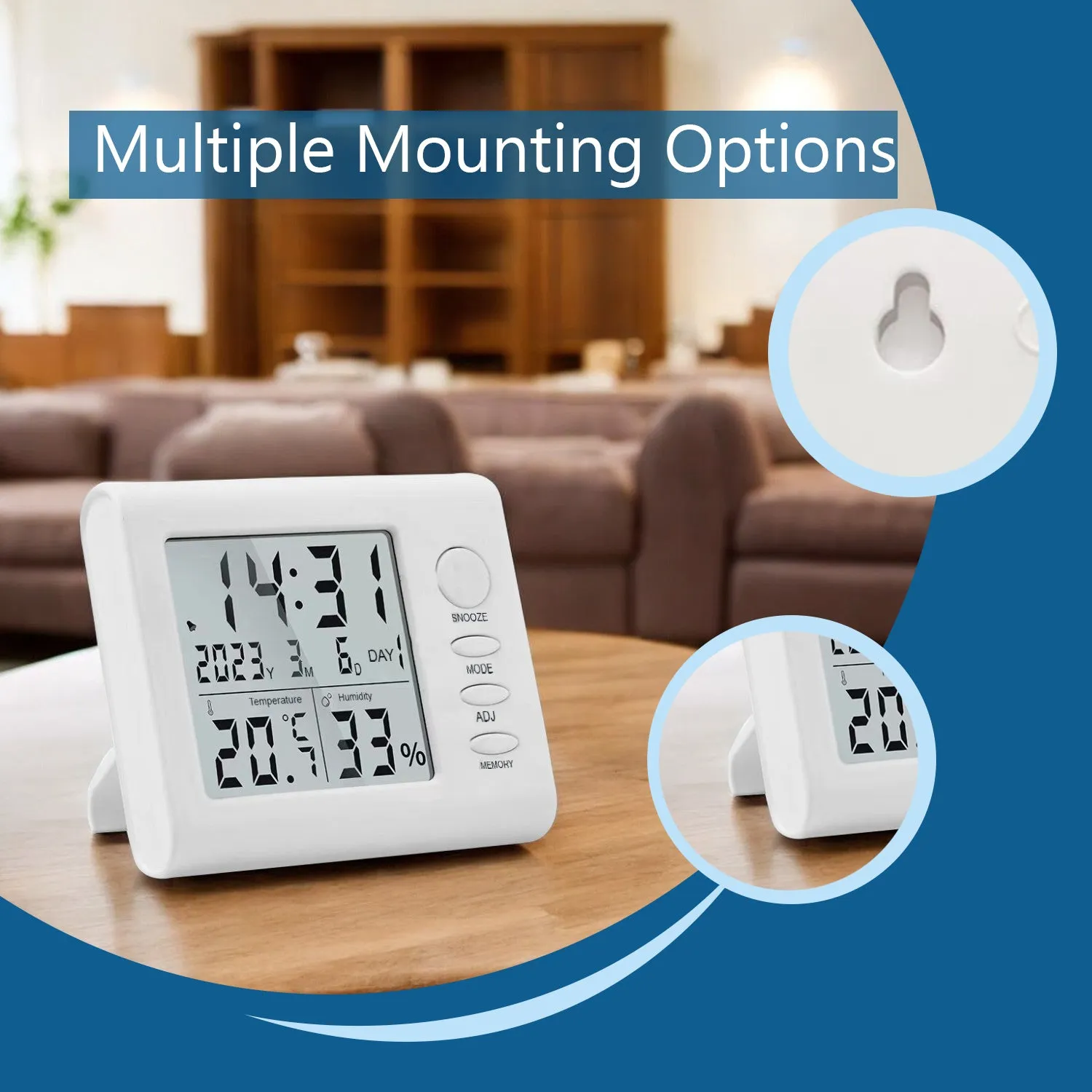 Themisto TH-HTC6 Digital Hygrometer Thermometer Humidity Meter With Clock LCD Display