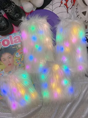 White 25CM/40CM Shaggy Leg Warmers with LED Lights