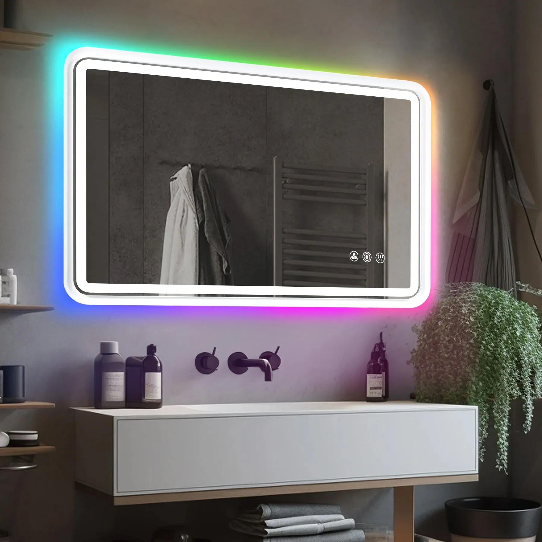 White Framed Led Vanity Mirror 11 WRGB Backlit