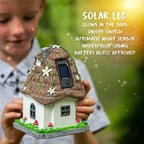 WILD PIXY Fairy Garden Accessories Kit - Miniature House and Figurine Set for Girls, Boys, Adults - with Magical Glow in The Dark Pebbles and Solar LED Lights