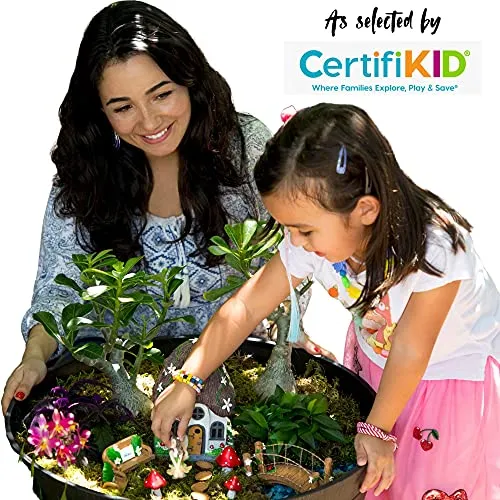 WILD PIXY Fairy Garden Accessories Kit - Miniature House and Figurine Set for Girls, Boys, Adults - with Magical Glow in The Dark Pebbles and Solar LED Lights