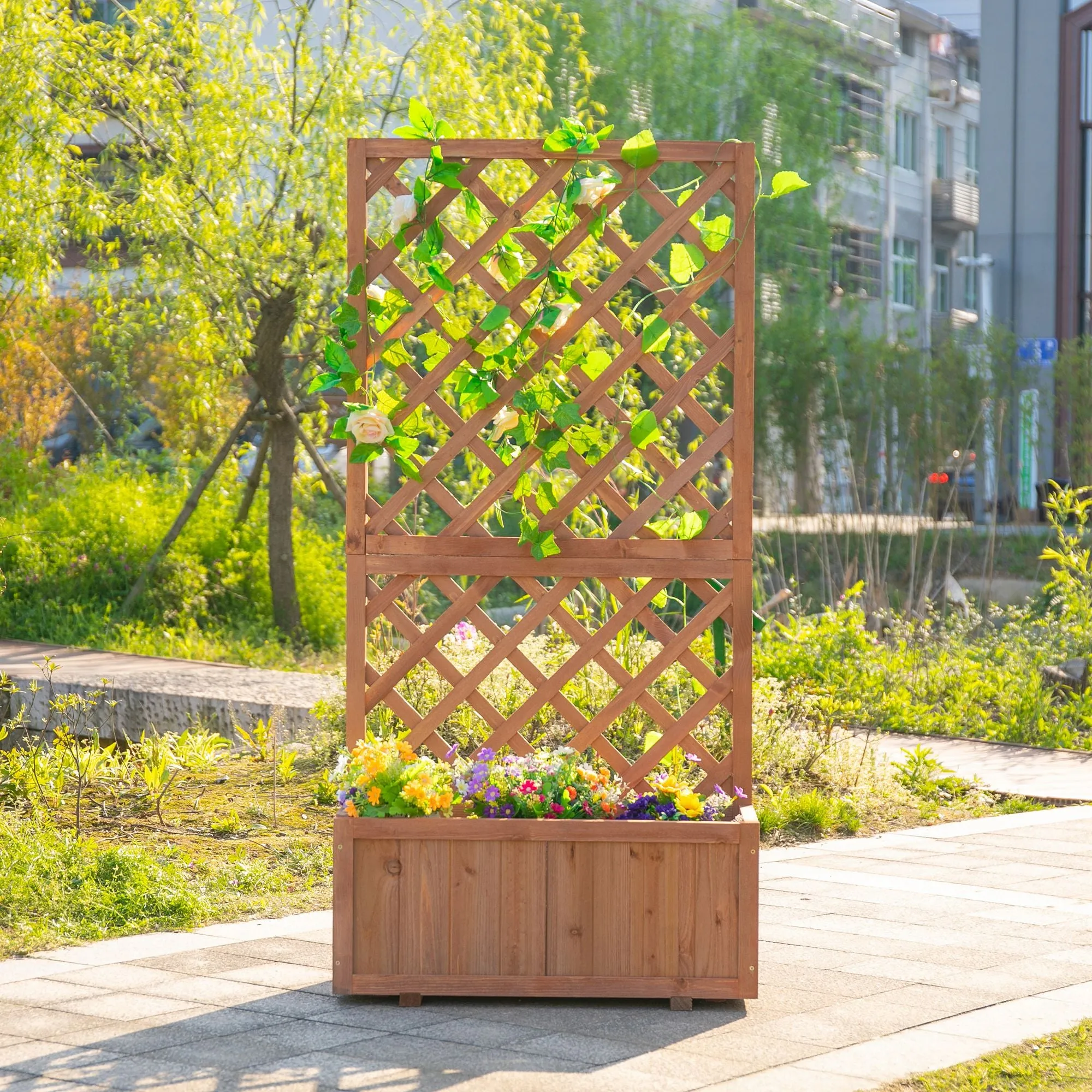 Wooden Gardening Display Flower Planter Stand Trellis Shelf , 72.5L x 31.5W x 149.5H